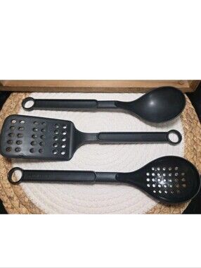 Vintage Farberware Lot Slotted Nylon Spoons And  Spatula 12" Black